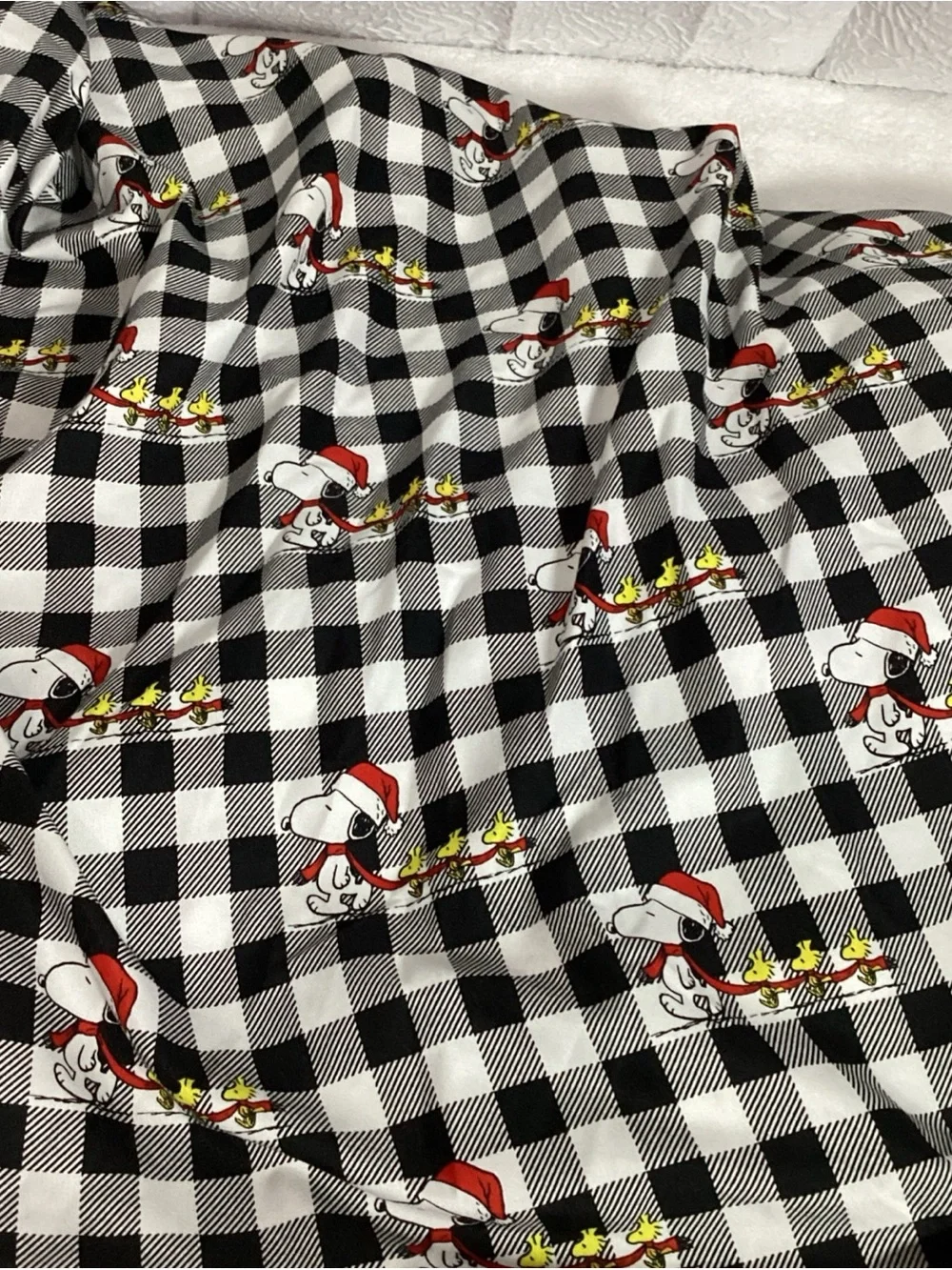 Peanuts Snoopy Woodstock Christmas Twin Fitted Sheet Black White Plaid Berkshire